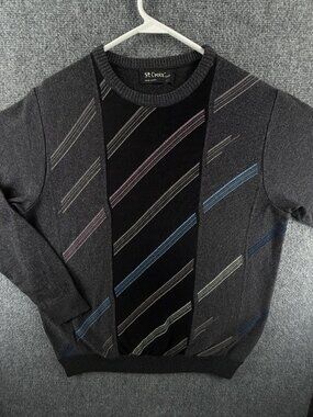 NWOT NOS St. Croix Gray Black Sweater 90s Large USA Cotton Blend Diagonal Stripe